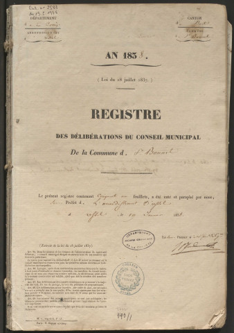 Délibérations du conseil municipal. 13 mai 1838-10 novembre 1861