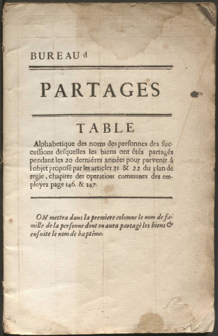 Table des partages