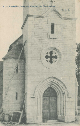 Madranges : "1. - Portail et base du clocher de Madranges.".