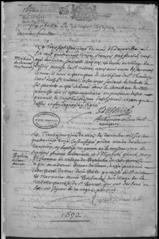 Baptêmes, mariages, sépultures (1691-1700)