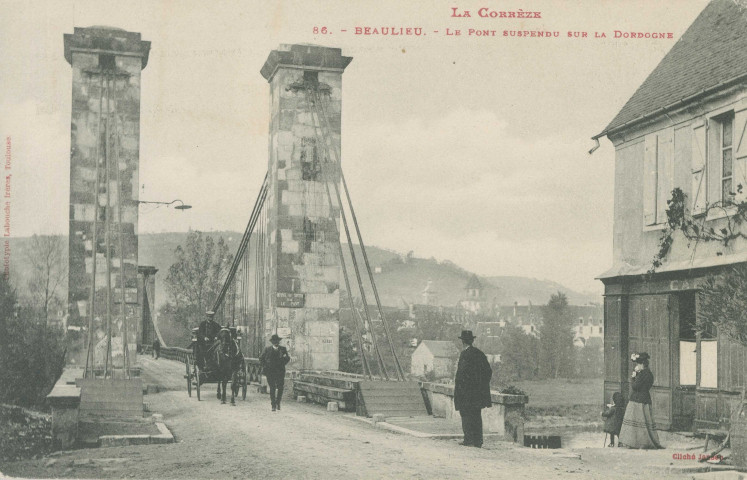 Beaulieu-sur-Dordogne : "La Corrèze - 86. - Beaulieu - Le pont suspendu sur la Dordogne".