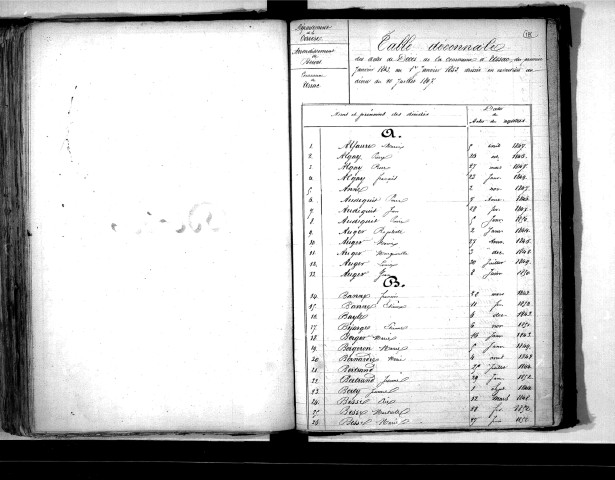 Tables décennales des décès (1843-1852)