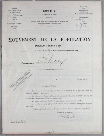 Population : mouvements de population. 1896