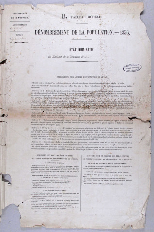 Population : listes nominatives (1856-1891), mouvements de populations (1888-1891).