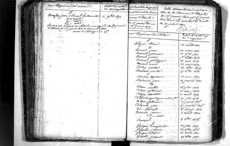 Tables décennales des mariages (1813-1822)