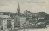 Tulle : "Corrèze - 8 -Tulle - Quai de la République, le théâtre". Affiche apposée sur le théâtre pour la représentation de la pièce d'Henri Lavedan, Le Marquis de Priola (créée en 1902).