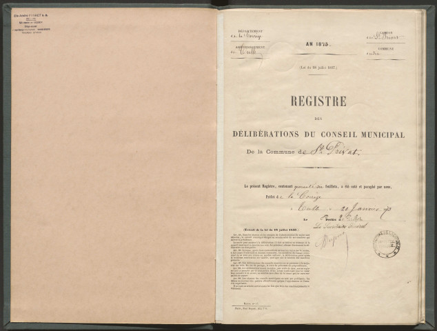 Délibérations du conseil municipal. 12 janvier 1873-9 juin 1878
