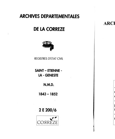 Naissances, mariages, décès (1843-1852)