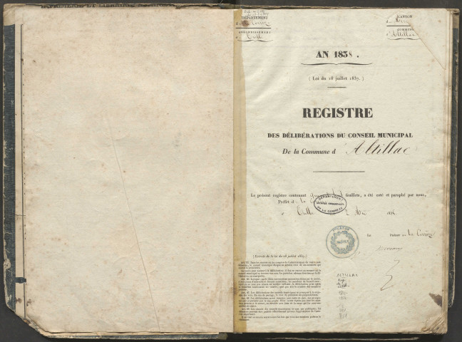 Délibérations du conseil municipal. 10 mai 1838-05 février 1854
