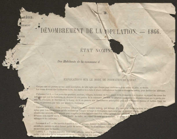 Population : Listes nominatives (1866, 1876, 1881, 1886). Etat des personnes résidant dans la commune et nées entre le 1er juin 1888 et le 1er juin 1925. Mouvement de la population (1888-1896).