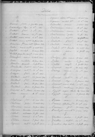 Tables décennales des décès (1933-1942)