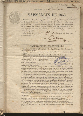 Naissances, mariages, décès (1853-1862)