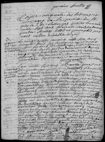 Baptêmes, mariages, sépultures (1763-1792)