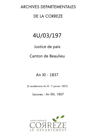 An XI - 1836 (manque l'an XIII)