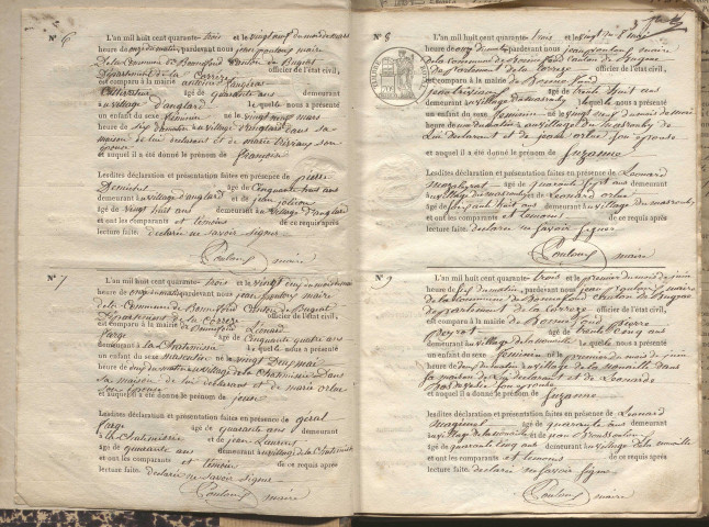 Naissances, mariages, décès (1843-1852)