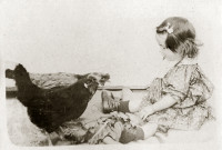 Portrait d'un jeune enfant, aux poules.
