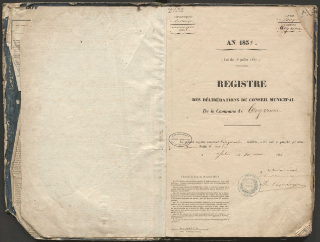 Délibérations du conseil municipal. 29 juillet 1838- 4 novembre 1866