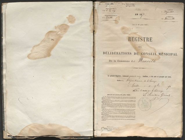 Délibérations du conseil municipal. 17 novembre 1872-20 août 1882