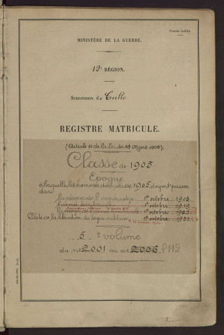 Classe 1905 : matricules 2001 à 2114.