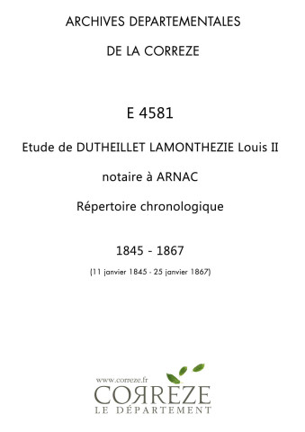 Répertoire chronologique : 11 janvier 1845-25 janvier 1867
