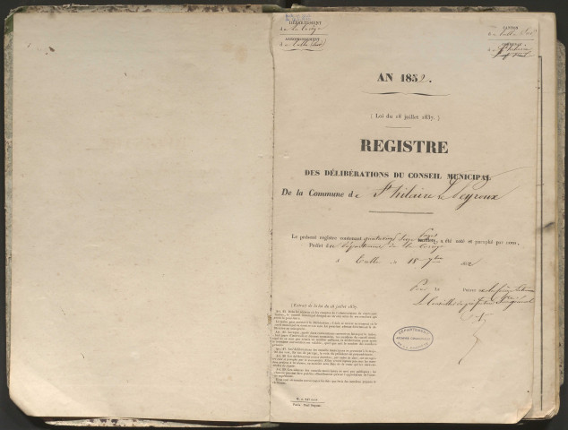 Délibérations du conseil municipal. 26 septembre 1852-16 février 1868