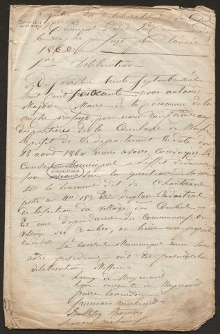 Délibérations du conseil municipal. 30 septembre 1860-14 avril 1889