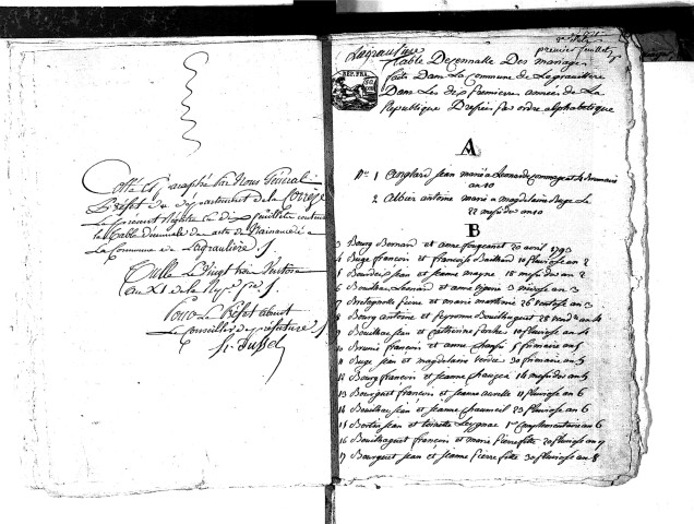 Tables décennales des mariages (1792-1802)