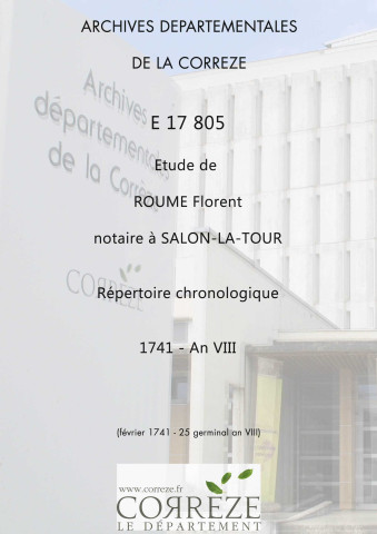 Répertoire chronologique : février 1741-25 germinal an VIII