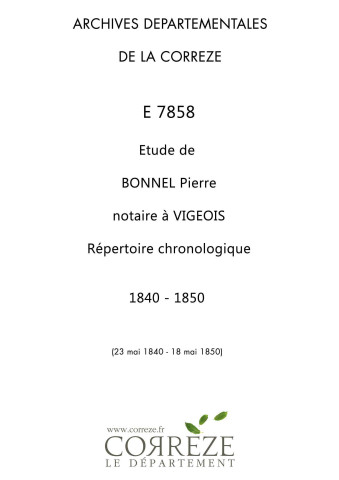 Répertoire chronologique : 23 mai 1840-18 mai 1850