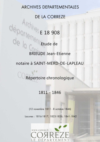 Répertoire chronologique : 12 novembre 1811-8 octobre 1846