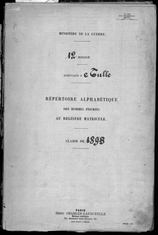 Classe 1893 : table alphabétique.