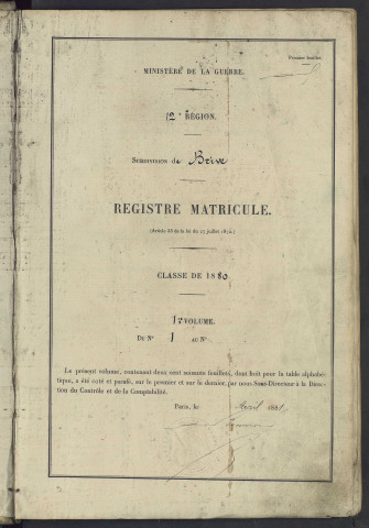 Classe 1880 : matricules 1 à 488.