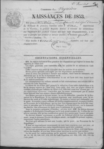 Naissances, mariages, décès (1853-1862)
