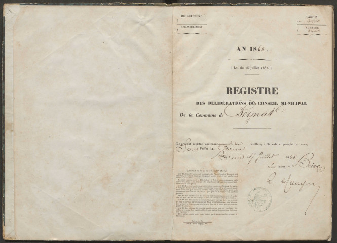Délibérations du conseil municipal. 16 août 1868-26 septembre 1875