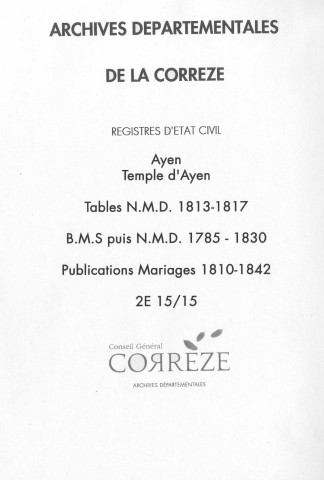 Naissances, mariages, décès (1785-1830)