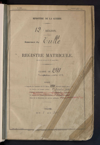 Classe 1911 : matricules 1 à 1500.