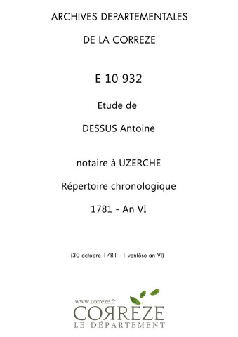 Répertoire chronologique : 30 octobre 1781-1 ventôse an VI