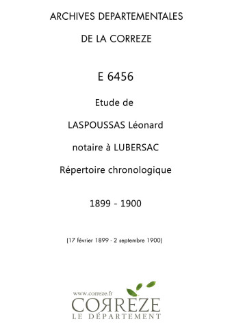 Répertoire chronologique : 17 février 1889-2 septembre 1900