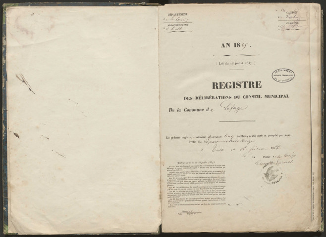 Délibérations du conseil municipal. 19 février 1865-12 novembre 1873