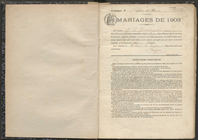 Mariages (1903-1921).