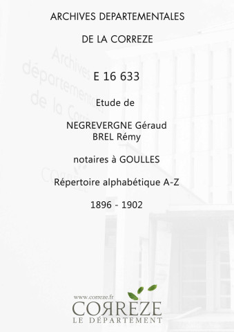 Répertoire alphabétique : A-Z 1896-1902