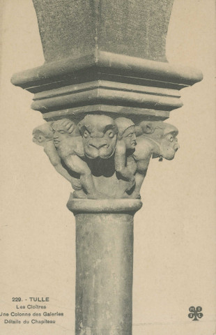 Tulle : "229. - Tulle - Les cloîtres - Une colonne des galeries - Détails du chapiteau".