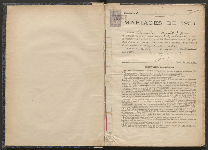 Mariages (1905-1921).