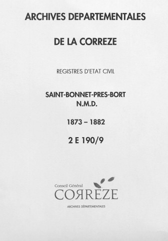 Naissances, mariages, décès (1873-1882)