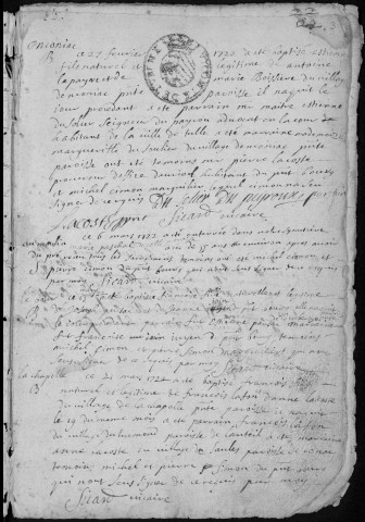 Baptêmes, mariages, sépultures (1722-1740)