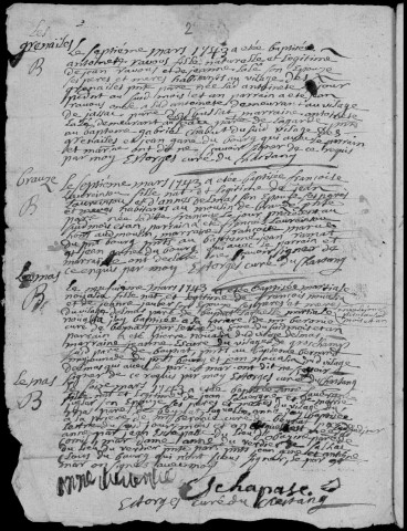 Baptêmes, mariages, sépultures (1743-1792)