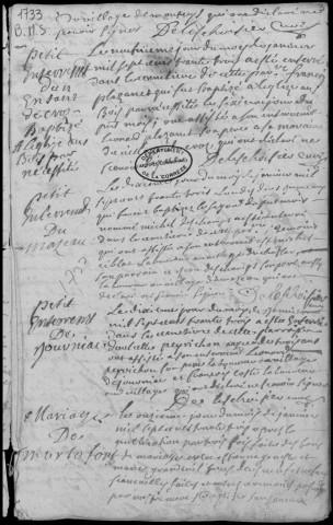 Baptêmes, mariages, sépultures (1733-1742)
