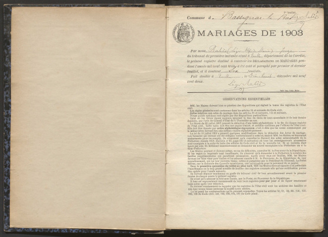 Mariages (1903-1921).