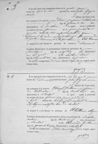 Naissances, mariages, décès (1853-1862)