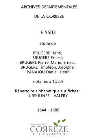 Répertoire alphabétique sur fiches : Ursulines-Valery